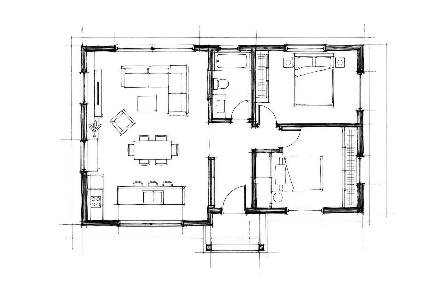 Illustration d’un croquis de maison, sans échelle ni implantation validée